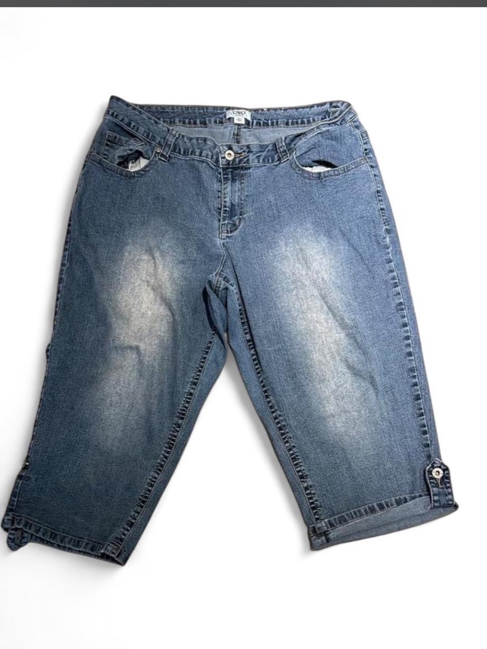 Cato Blue Denim Cropped Jeans with Button-Tab Cuffs